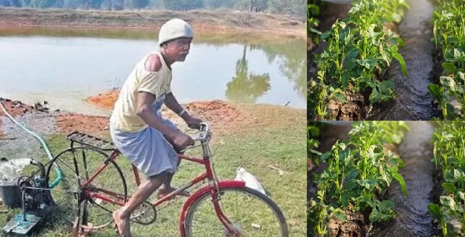 class 5th drop out uses bicycle to generate enough power to pump water for crops